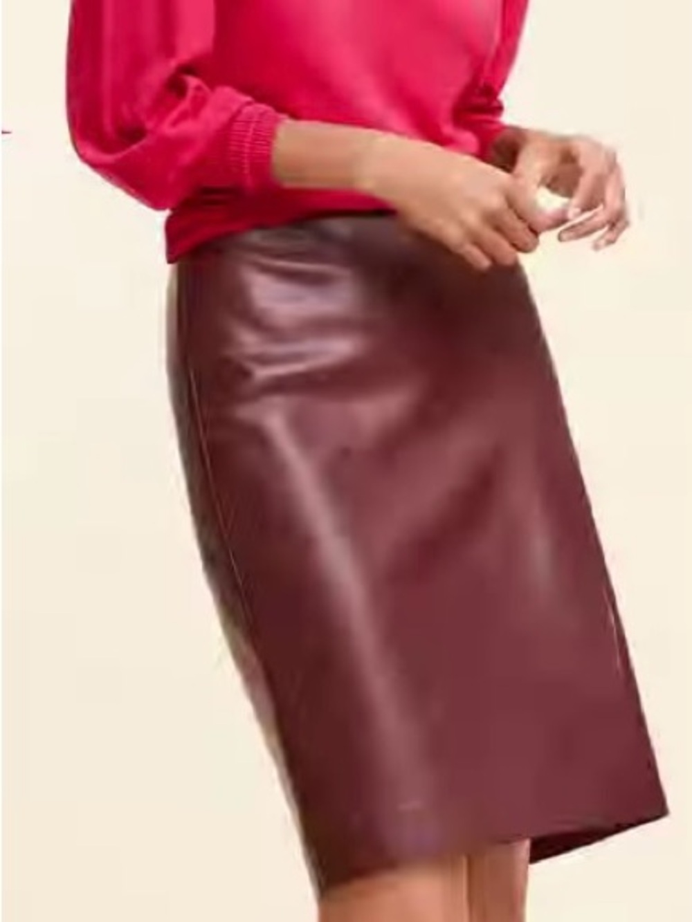 Ann Taylor Faux Leather Pencil Skirt in Burgundy